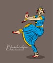 Indian classical dance Bharathanatiyam sketch or vector illustration Royalty Free Stock Photo