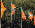 Bharatiya Janata Party Flag of Indian political party, BJP Bhartiya Janta Party Flag Waving during PM road show in Delhi, India