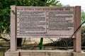 Board noting major historical events at keoladeo national park in Rajasthan, India