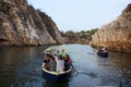 Bhedaghat Madhya Pradesh India. Tourists boating along Narmada river