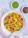 Bhelpuri along with mint and tamarind date chutney Royalty Free Stock Photo