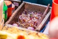 Bhelpuri is a savoury snack, and is also a type of chaat. It is made of puffed rice, vegetables and a tangy tamarind sauce. Royalty Free Stock Photo