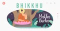 Bhikkhu Landing Page Template. Makha Bucha, Buddha Character Sitting under Bodhi Tree in Lotus Flower. Religious Concept Royalty Free Stock Photo