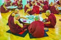 Bhikkhu monks on lunch, Kha Khat Waing Kyaung Monastery, Bago, Myanmar