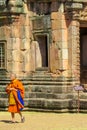 Buddhist monk bhikkhu in Thailand ancient temple wat Royalty Free Stock Photo