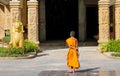 Buddhist monk bhikkhu in Thailand ancient temple wat Royalty Free Stock Photo