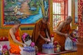 Buddhist monk bhikkhu in Thailand ancient temple wat Royalty Free Stock Photo