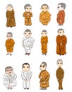 Bhikkhuni outline are fully ordained Buddhist nun, cartoon vector Royalty Free Stock Photo