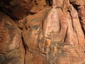 Bhimbetka rock shelter with petroglyphs of domesticated ? animals on cave wall, Madhya Pradesh, India Royalty Free Stock Photo