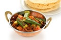 Bhindi masala, okra curry, with papad