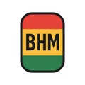 BHM symbol on a rectangular badge with red, yellow, green stripes, black history month. Isolated on transparent background Royalty Free Stock Photo