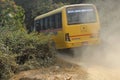 Bhojpur , Nepal - January 10, 2023 , A School bus in Nepal carrying Few students