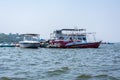 Boats in the upper lake at Bhopal which is also known as `city of lakes`.