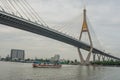 Bhumibol Bridge or Bridge of Industrial Rings is concrete highway overpass and cross the Chao Phraya River, Thailand.