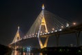 Bhumibol bridge over the Chao Phraya river Bangkok Thailand night view Royalty Free Stock Photo