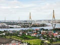 Bhumibol Bridge with river, cityscape view and cloudy blue sky in the morning Royalty Free Stock Photo