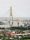 Bhumibol Bridge with river, cityscape view and cloudy sky in the morning Royalty Free Stock Photo