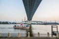 Bhumibol highway Bridge Twilight under view. Royalty Free Stock Photo