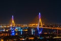 Bhumibol suspension bridge over Chao Phraya River at night in Bangkok city, Thailand Royalty Free Stock Photo