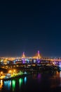 Bhumibol suspension bridge over Chao Phraya River at night in Bangkok city, Thailand Royalty Free Stock Photo