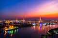 Bhumibol suspension bridge over Chao Phraya River at sunset in Bangkok city, Thailand Royalty Free Stock Photo