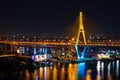 Bhumibol suspension bridge over Chao Phraya River at night in Bangkok city, Thailand Royalty Free Stock Photo