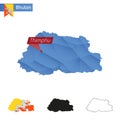 Bhutan blue Low Poly map with capital Thimphu