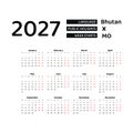 Bhutan Calendar 2027. Week starts from Monday.