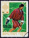 BHUTAN - CIRCA 1968: A stamp printed in Bhutan from the `Olympic Games, Mexico` issue shows discus throw, circa 1968. Royalty Free Stock Photo