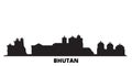Bhutan city skyline isolated vector illustration. Bhutan travel black cityscape