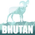 Bhutan illustration with himalayan mountain goats