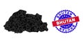 Bhutan Map Triangle Mesh and Scratched Bicolor Stamp Seal Royalty Free Stock Photo