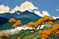 Bhutan Mountain range, autumn trees