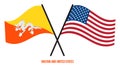 Bhutan and United States Flags Crossed And Waving Flat Style. Official Proportion. Correct Colors