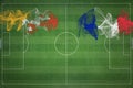 Bhutan vs France Soccer Match, national colors, national flags, soccer field, football game, Copy space