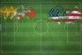 Bhutan vs United States Soccer Match, national colors, national flags, soccer field, football game, Copy space