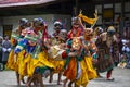 Bhutanese Cham masked dance, animal head deities catching evil spirit , Tamshing Goemba, Bumthang, central Bhutan.