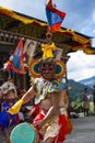 Bhutanese Cham masked dance, dance of wrathful deities, Tamshing Goemba, Bumthang, central Bhutan. Royalty Free Stock Photo