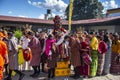 Bhutanese Cham masked dance, Lord of Underworld gives the blessing, Tamshing Goemba, Nyingma, Bumthang, central Bhutan