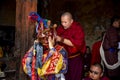 Bhutanese Cham masked dance, monk dress up for celebrate, Tamshing Goemba, Nyingma, Bumthang, central Bhutan Royalty Free Stock Photo