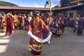 Bhutanese Cham masked dance, parade of lord of Underworld and his followers , Tamshing Goemba, Bumthang, central Bhutan.