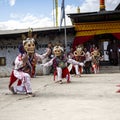 Bhutanese Cham masked dance, skeleton mask lama dance , Bumthang, central Bhutan. Royalty Free Stock Photo