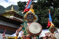 Bhutanese Cham masked dance, dance of wrathful deities, Tamshing Goemba, Bumthang, central Bhutan. Royalty Free Stock Photo