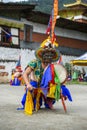 Bhutanese Cham masked dance, dance of wrathful deities, Tamshing Goemba, Bumthang, central Bhutan. Royalty Free Stock Photo