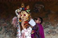 Bhutanese dancer wears skeleton mask for lama dance  . Bumthang, central Bhutan. Royalty Free Stock Photo