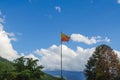 Bhutanese National flag hoisted in front of the Thimphu Dzong