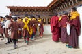 Bhutanese people and Buddhist monks at the Gangtey Monastery, Gangteng, Bhutan