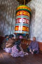 Bhutanese People rotating prayer wheels , Thimphu , Bhutan