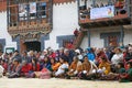 Bhutanese people and tourists at the Gangtey Monastery, Gangteng, Bhutan