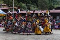 Bhutanese Sha Na Cham, black hat dance  . Bumthang, central Bhutan. Royalty Free Stock Photo